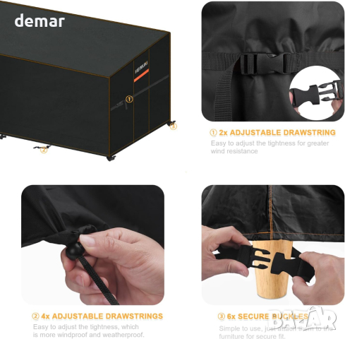 HEIMUNI Калъф за градински ъглов диван, водоустойчив, ветроустойчива анти-UV, 237x237x100x80/65cm, снимка 4 - Градински мебели, декорация  - 44737877