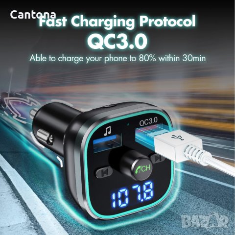 Victsing FM трансмитер Bluetooth 5.0, Волтметър, 7 цвята Dual USB QC3.0, Siri, Google, снимка 5 - Аксесоари и консумативи - 42343372