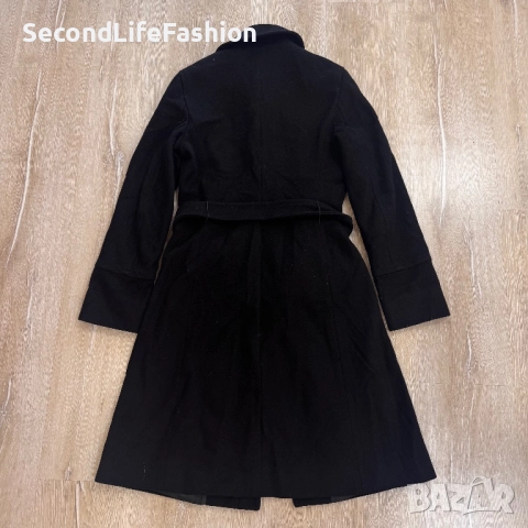 MAX&Co. Палто с колан и цип, размер, черно, вълнено, дълго, дамско, снимка 9 - Палта, манта - 52164589