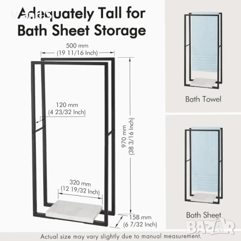 KES Стояща закачалка за кърпи за баня с тежка мраморна основа, 38" височина, 2 нива, свободно стояща, снимка 4 - Сушилници - 50701276