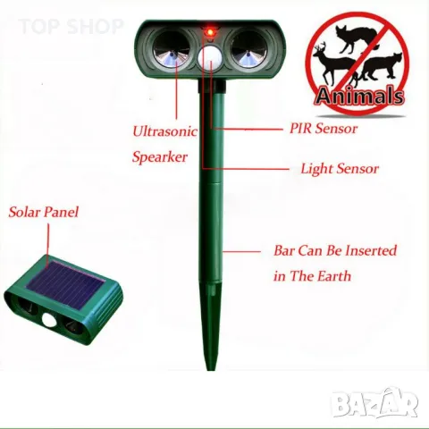 Ултразвуков соларен уред против всякакви животни Don Baron, снимка 2 - Други стоки за животни - 48494703