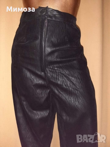 М Черен,кожен панталон/клин/ с висока талия , снимка 3 - Клинове - 36052907