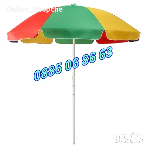 Градински чадър, кръгъл чадър с диаметър 2 м, чупещ се + подарък калъф, снимка 4 - Градински мебели, декорация  - 50465817