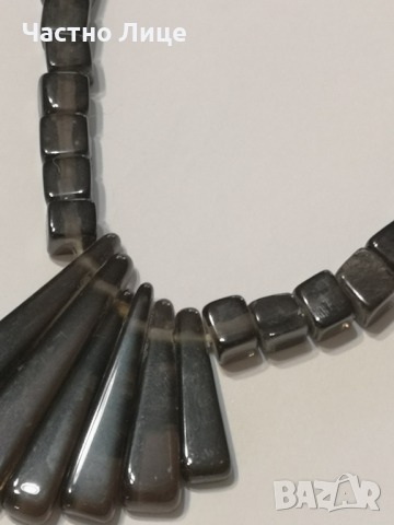 Старинен Накит Медальон Колие от Естествен Минерал Морион, снимка 3 - Колиета, медальони, синджири - 36152673