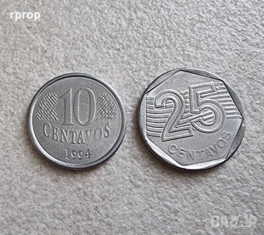 Монети. Бразилия. 10 и 25 цента. 1994 и 1995 година.