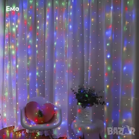 Коледни лампички с 300 LED, 3м x 3м, коледна завеса с дистанционно, снимка 8 - Декорация за дома - 48215750