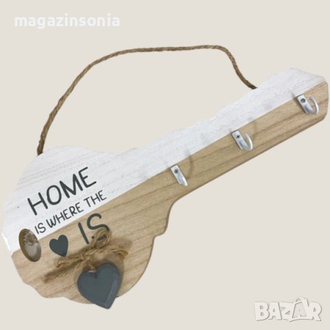 Дървена закачалка за ключове с формата на голям ключ, снимка 2 - Декорация за дома - 42688429