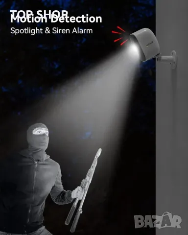 Външна безжична охранителна камера CHZHVAN, 2K UHD камера с нощно виждане и AI разпознаване, PIR, снимка 4 - HD камери - 49866164