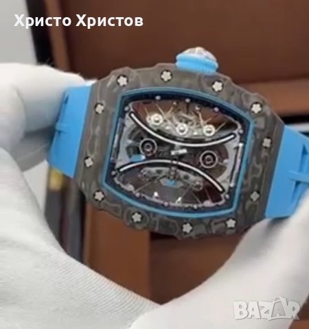 Мъжки луксозен часовник Richard Mille RM 53-01 Blue Rubber Strap Super High Quality , снимка 15 - Мъжки - 41568105