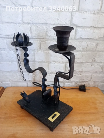 Стара лампа свещник от ковано желязо, снимка 4 - Антикварни и старинни предмети - 53864164