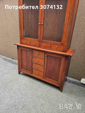 Трапезен шкаф с кристални стъкла в стил Рустик, снимка 3 - Шкафове - 53500004
