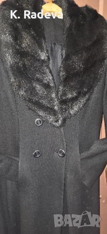 Дълго черно палто с кожена яка, снимка 6 - Палта, манта - 52355966