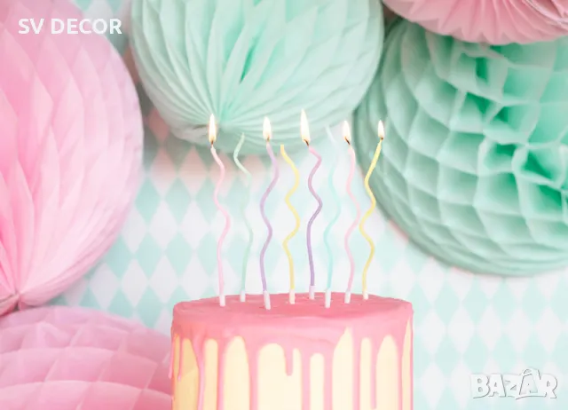 Къдрави свещи за торта, пастелни цветове (8бр./оп)