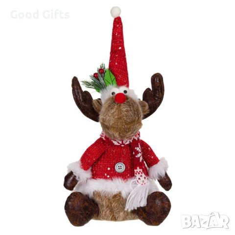 Коледен елен, седящ с червен кожух, 39см