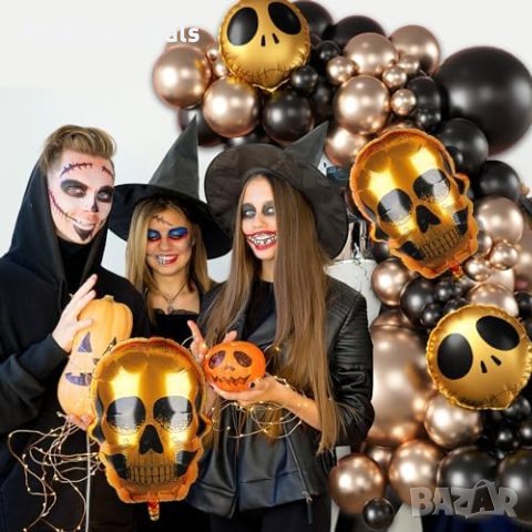 Нови 86 части Хелоуин Комплект Балони Черни, Златни с Дизайн на Скелет, снимка 7 - Други - 42699301