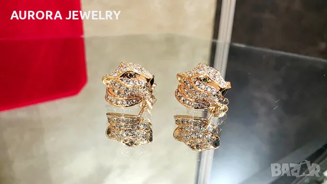 CARTIER Panthere de Cartier Rose Gold Stud Paved Diamond Дамски Обеци