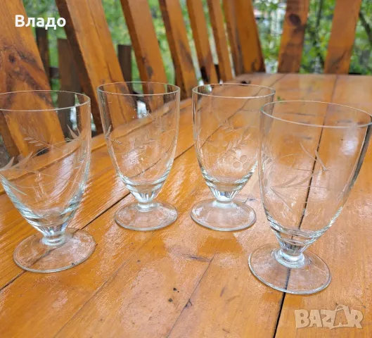 4 стари стъклени чаши , снимка 1