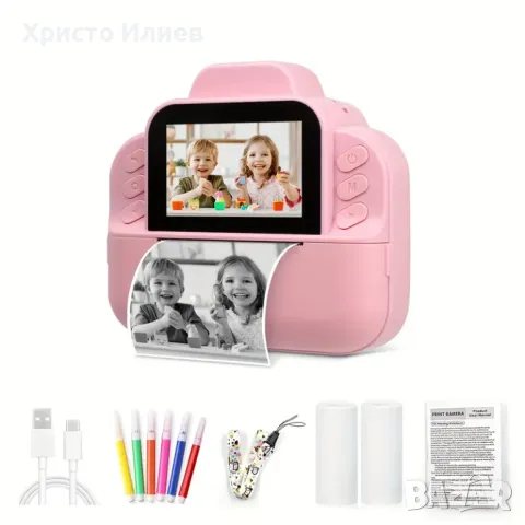 Детски фотоапарат за моментни снимки с дисплей мини термален Принтер с хартия комплект Розов Син, снимка 5 - Фотоапарати - 49648947