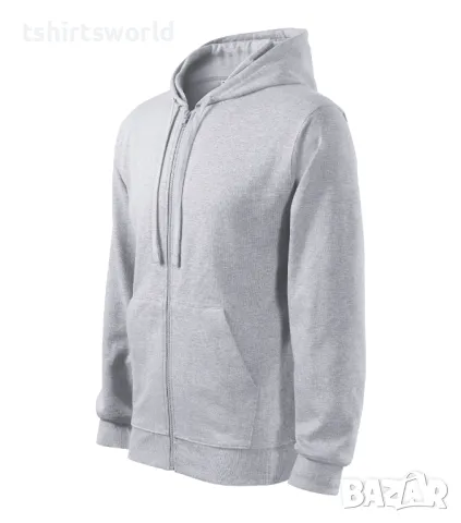 Нов мъжки суичър с ЦИП и качулка в цвят светлосив меланж, снимка 2 - Суичъри - 47968315