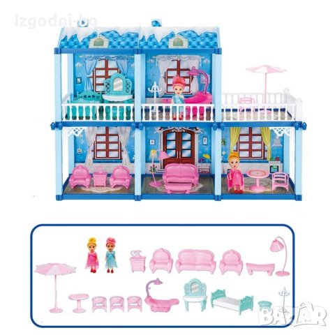 Двуетажна къща с кукли и обзавеждане, снимка 2 - Кукли - 42014647