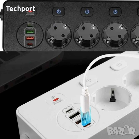 Разклониотел със защита 4 гнезда 2 USB 2 Type C fast charge, снимка 2 - Друга електроника - 52396892