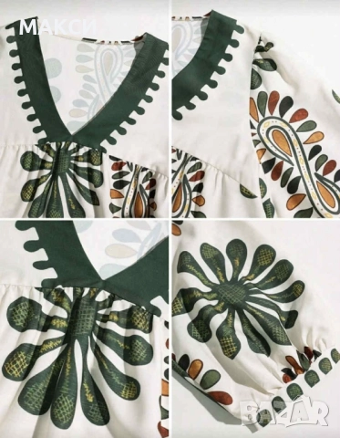 Макси елегантна леко еластична ефирна туника в красив флорален десен с V-образно деколте и ефектни е, снимка 2 - Блузи с дълъг ръкав и пуловери - 52081149