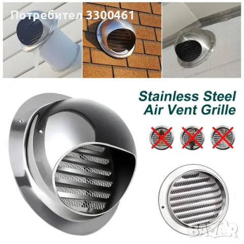 Вентилационна Решетка с Мрежа 80/100/120/150/200мм Неръждаема Стомана, снимка 3 - Други - 38018868