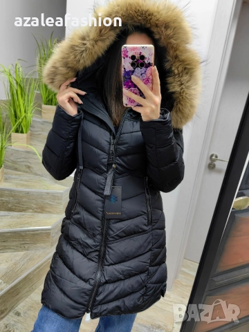 Дълго зимно яке с естествен косъм черно