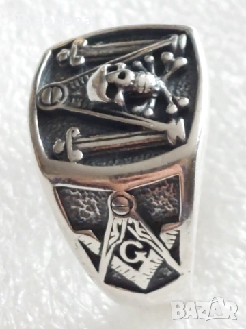 Много рядък,автентичен, сребърен масонски пръстен,сребро 925, снимка 2 - Пръстени - 52429641