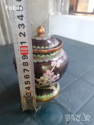 Клоазоне бронз емайл бурканче с капак, снимка 4 - Антикварни и старинни предмети - 53307457