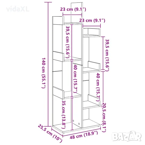 vidaXL Библиотека, дъб артизан, 48x25,5x140 см, инженерно дърво, снимка 9 - Етажерки - 56148205