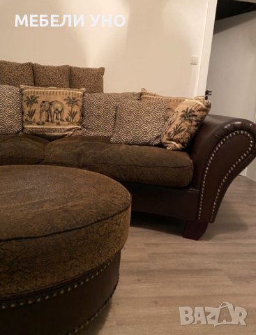 Комплект диван + голяма табуретка, снимка 5 - Дивани и мека мебел - 42642452