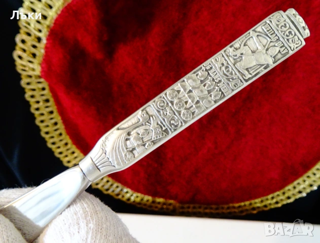 Нож за масло,калаена дръжка,викинги,драконов кораб. , снимка 2 - Прибори за хранене, готвене и сервиране - 53660114