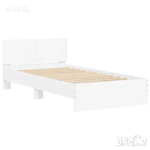 vidaXL Рамка за легло с табла, бяла, 100x200 см, инженерно дърво, снимка 3 - Спални и легла - 56148079