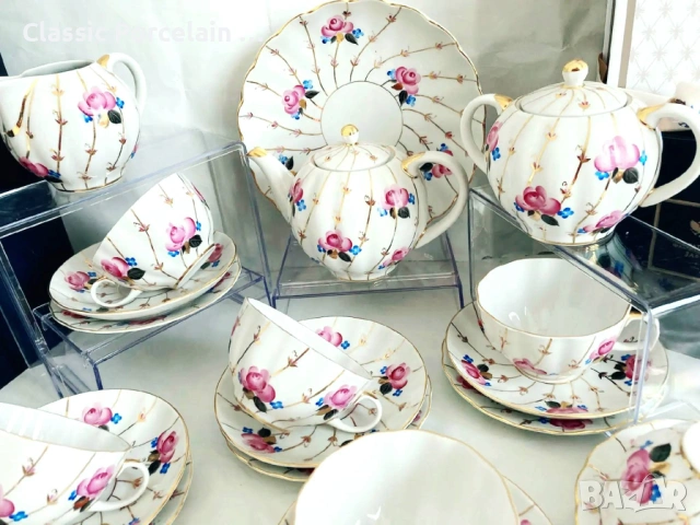 Чаен сервиз с розички и златна мрежа, ЛФЗ СССР Ленинградски порцеланов завод (ЛФЗ)