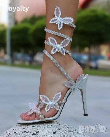 Сандали на ток - сребристи , снимка 2 - Сандали - 49830704