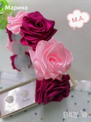 Диадема 7 малиново-розови рози