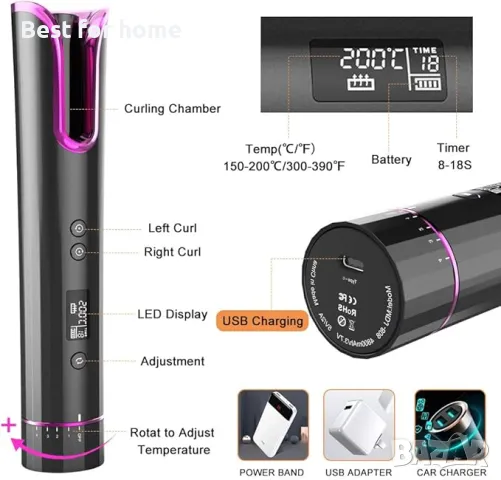  Акумулаторна автоматична маша за коса THCL с 6 температурни таймера, , снимка 4 - Маши за коса - 49825618