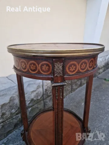 Страхотна антикварна холандска масичка интарзия и бронзови елементи , снимка 6 - Антикварни и старинни предмети - 49131662