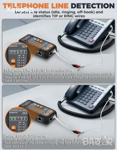НоPOROMETISTO MCT01 4-in-1 Network Cable Tester – професионален тестер за мрежови и телефонни кабели, снимка 8 - Мрежови адаптери - 55827143