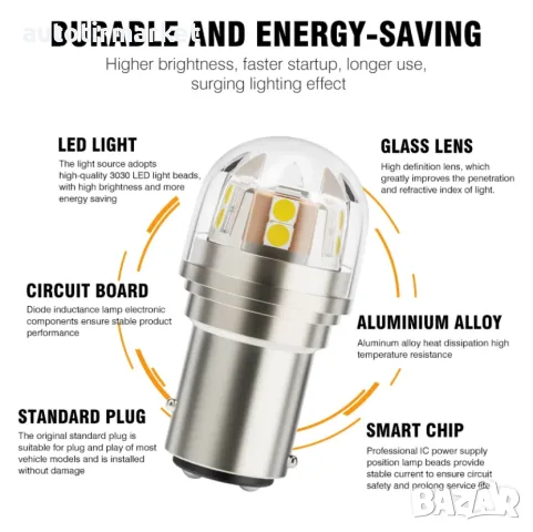 LED крушка бяла BA15s – 12/24V – T464, снимка 3 - Аксесоари и консумативи - 56054486