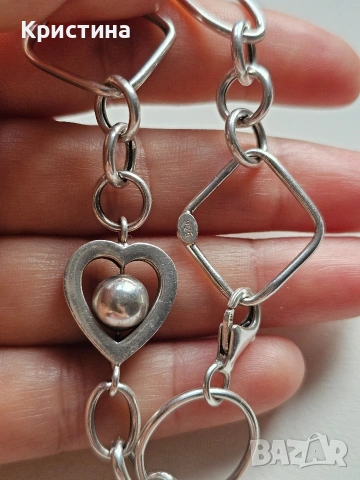 Сребърна гривна със сърце, снимка 2 - Гривни - 53138629