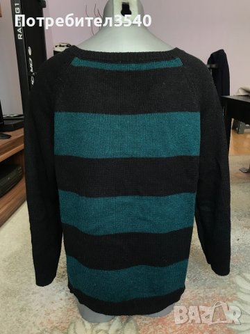 Пуловер на черни и зелени райета, снимка 2 - Блузи с дълъг ръкав и пуловери - 40546944