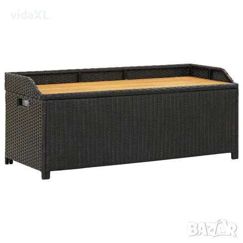 vidaXL Градинска пейка за съхранение, 120 см, полиратан, черна