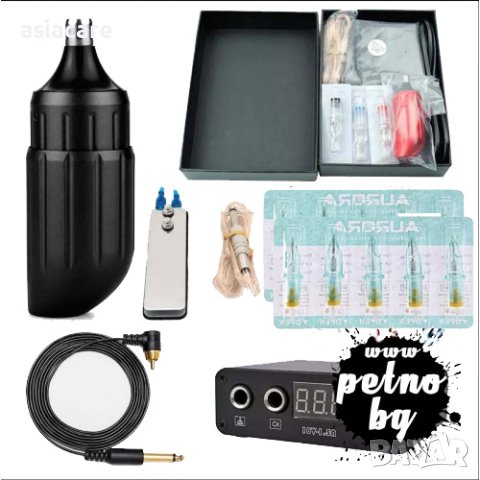 Мини картридж машинка за татуировки, захранване, педал, игли