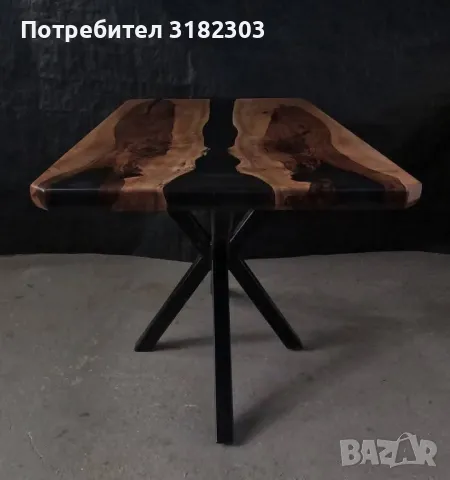 Дизайнерска орехова маса и епоксидна смола, снимка 6 - Маси - 48919318