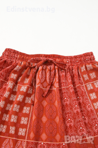 Дамска червена пола в бохемски стил, снимка 2 - Поли - 44598029