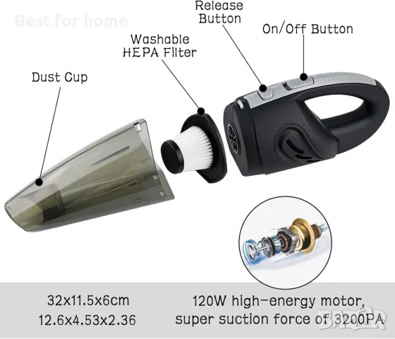 Преносима ръчна прахосмукачка 	Kikuo, снимка 3 - Прахосмукачки - 50108195