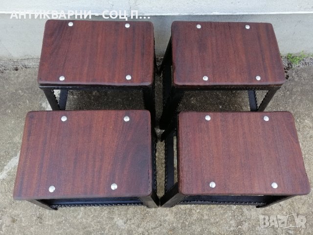 Комплект Стари Метални Табуретки, Столчета, Стара Метална Табуретка, Столче, Черешово Дърво. , снимка 7 - Антикварни и старинни предмети - 42158078