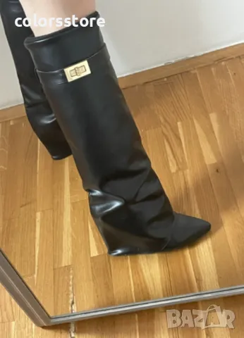 Ботуши на платформа - черна кожа - K-40